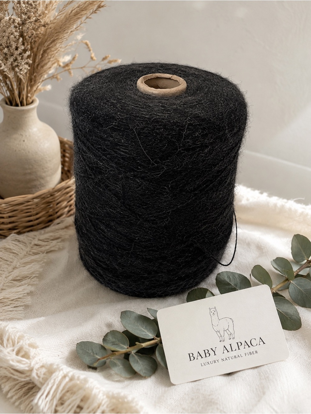 Baby Alpaca Yarn Black 2/16 Large Cone Luxury Knitting Weaving